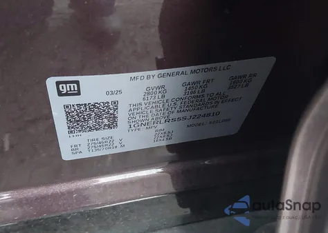 2025 Chevrolet Traverse Fwd Rs из США, поврежденный, VIN 1GNERLRS5SJ224810